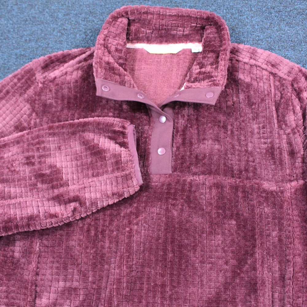 Orvis Grid Fleece Pullover XL Burgundy Wine Snap Neck Soft Textured 25BA